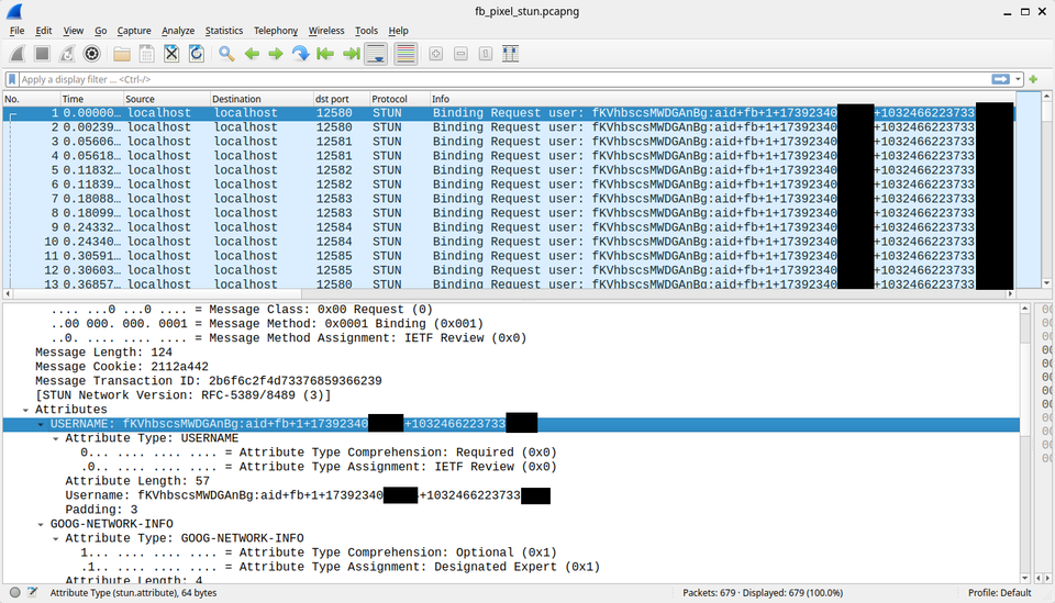 An illustration showing how the Meta Pixel used SDP Munging to insert the _fbp cookie information into to the SDP "ice-ufrag" field.