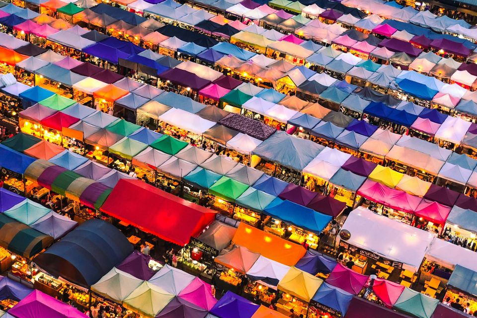 A busy market with hundreds of individual stalls seen from above. Lenovo is pushing into a busy enterprise AI market