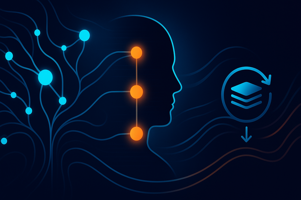 Illustration for “Actuation-First” showing an intent→plan→action ledger as the source of truth