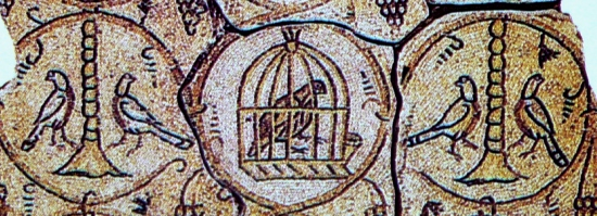 An ancient mosaic featuring pigeons