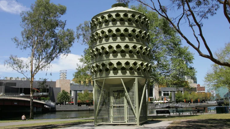 A large metal columbarium built in Melbourne, Australia