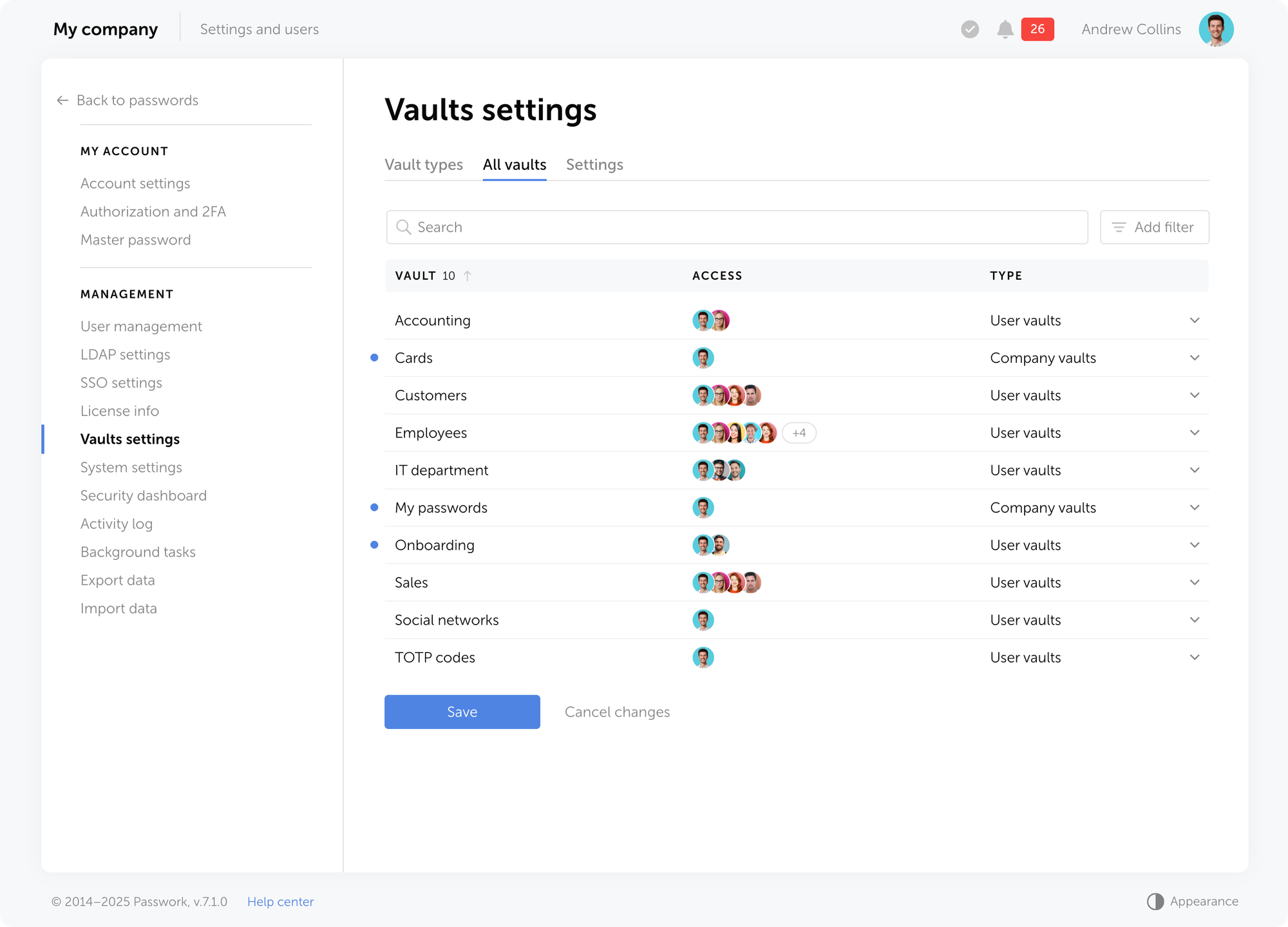 Audit and vault type change