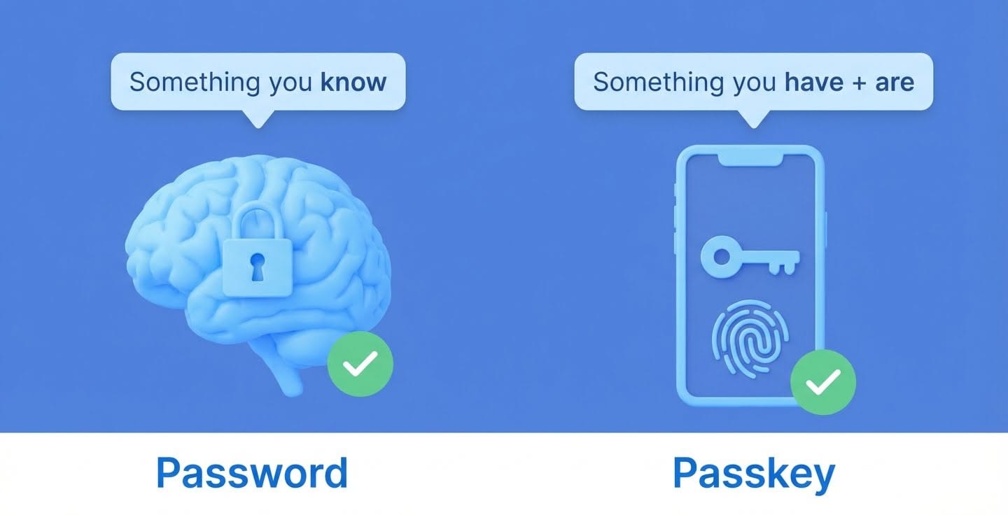 Vergleich zwischen Passwort und Passkey: Gehirn mit Schloss für „etwas, das Sie wissen