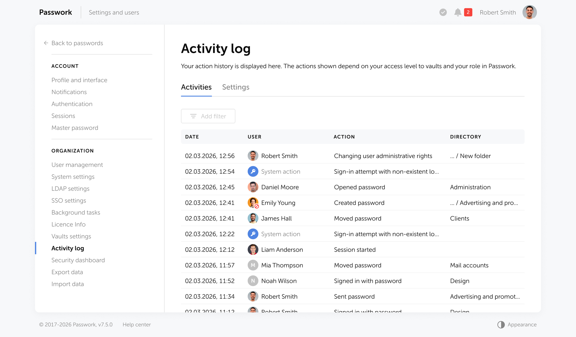 Passwork automatically records every password creation, modification, sharing event, and access action