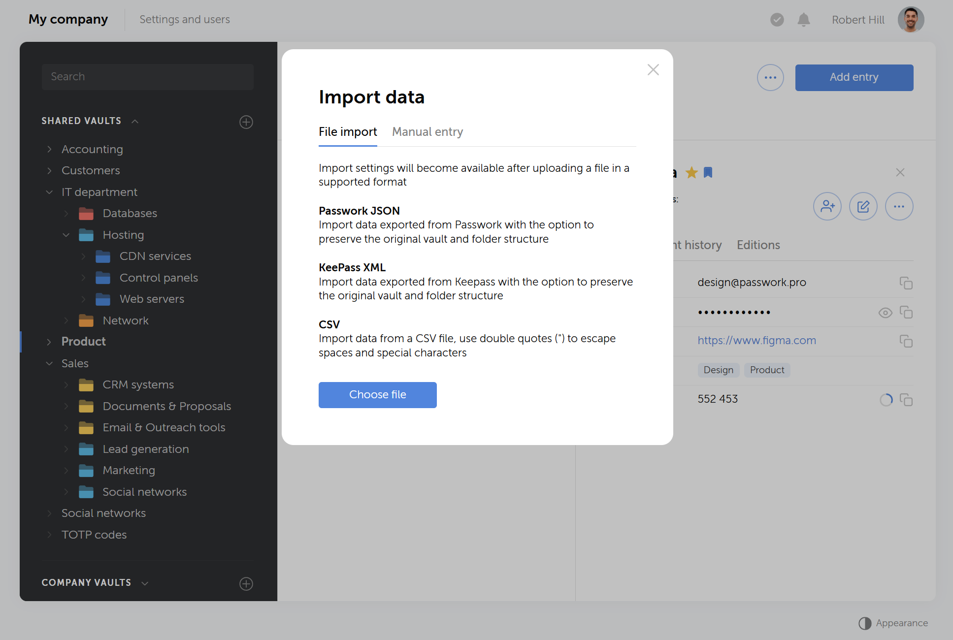 Example of import process in Passwork