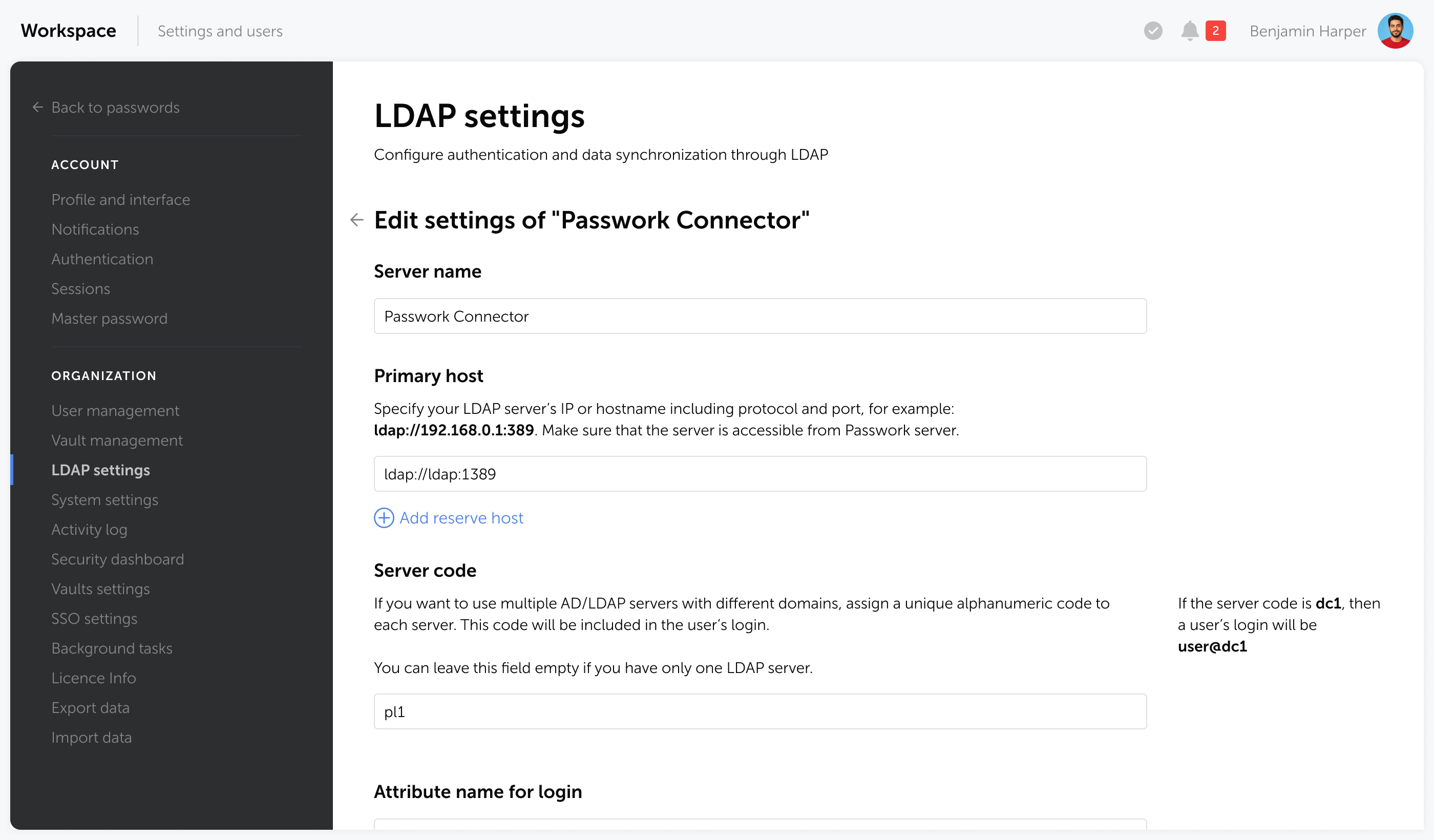 AD/LDAP settings in Passwork
