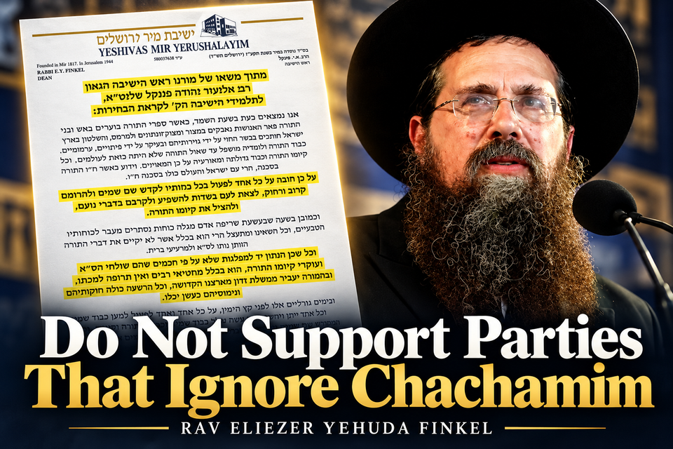 "Do Not Support Parties That Do Not Follow the Chachamim": The Rosh Yeshiva of Mir, Five Days Before the Election