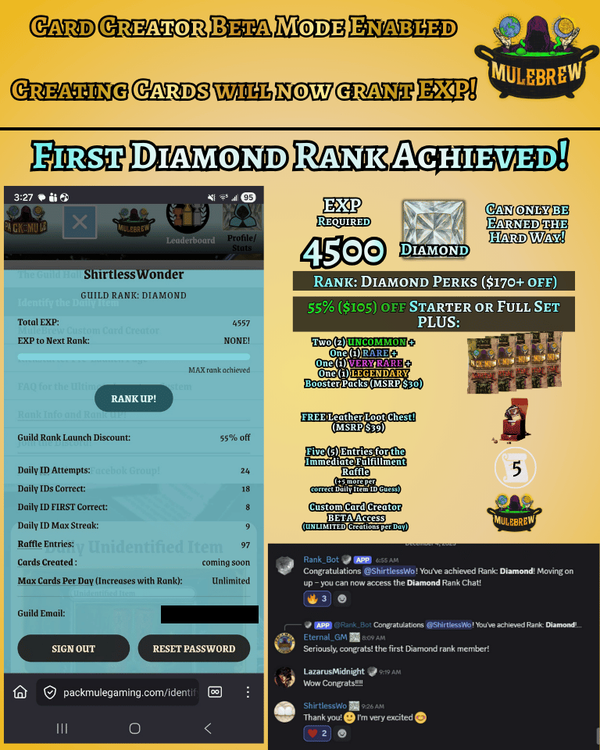 First Diamond Rank Achieved! EXP is live for Card Creations!