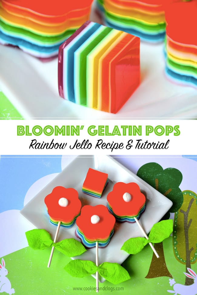 Food | Crafts | Bloomin’ Gelatin Pops are an easy spring craft and treat. Get this rainbow jello / jell-o recipe and use the DIY flower pop craft tutorial.