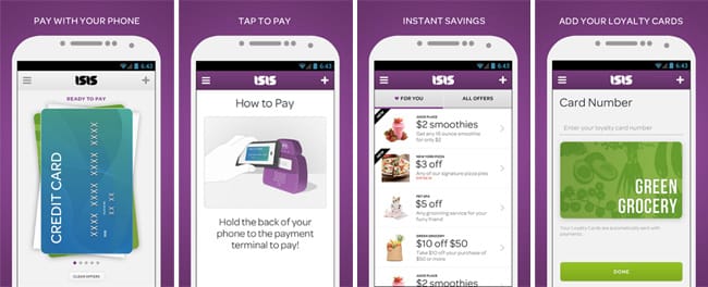 Softcard Mobile Wallet App on Verizon, AT&T, and T-Mobile for NFC Phones with a Secure Element on its SIM card.