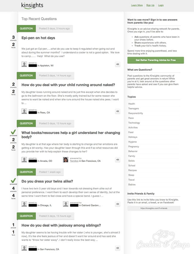 Kinsights - Online community for parents local and distant