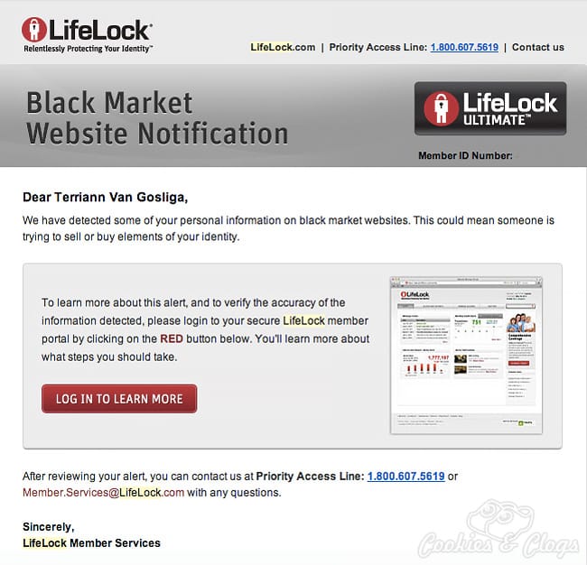 Lifelock member – black market website notification #LifeLocksafety #spon