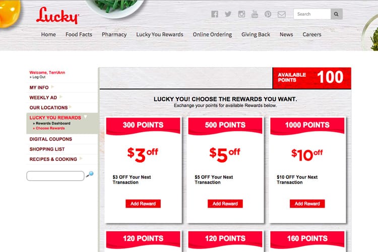 Technology | Shopping | The new Lucky You Rewards program from Lucky Supermarkets lets you earn points for grocery shopping, get digital coupons, make shopping lists, find recipes, and make meal plans. Use online or the mobile app.