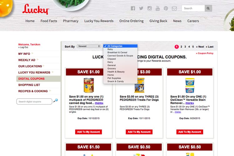 Technology | Shopping | The new Lucky You Rewards program from Lucky Supermarkets lets you earn points for grocery shopping, get digital coupons, make shopping lists, find recipes, and make meal plans. Use online or the mobile app.