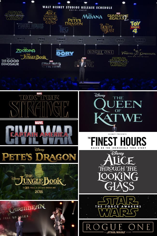 Movies | Live action slate of Disney, Marvel, and LucasFilm at D23 Expo was full of star appearances and surprise announcements. Find out about films Captain America Civil War, Star Wars, The Jungle Book, Alice Through the Looking Glass, and more.
