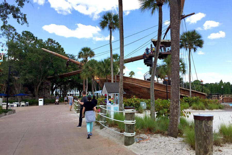 Cookies & Clogs | Travel | If you are staying at Walt Disney World with kids, then Disney's Beach Club Resort is perfect. It's a deluxe level resort with nice rooms, an amazing pool (pics inside), and plenty of tasty food options. Get all the info as well as how they deal with food allergies like eating gluten free for celiacs, look here! Shipwreck waterslide at Stormalong Bay