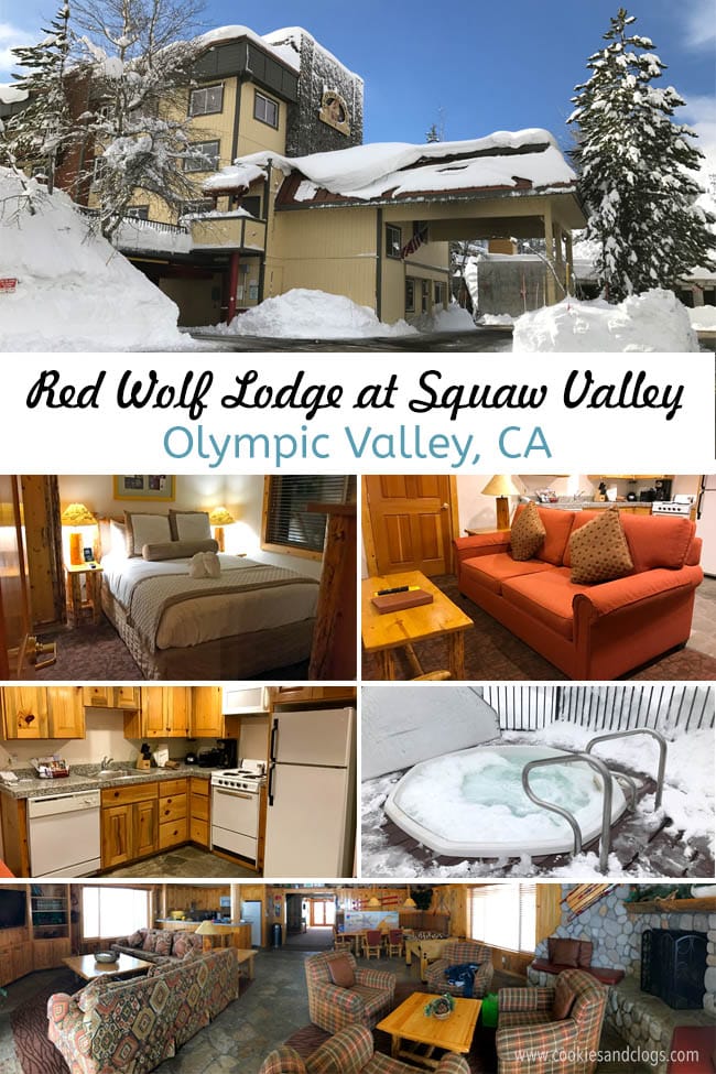 Cookies & Clogs | Red Wolf Lodge at Squaw Valley is in the heart of Olympic Valley, CA in Lake Tahoe. Walk two minutes in one direction for skiing and snowboarding and two minutes in another to get to the Village shopping center. Perfect hotel for families. See the video room tour and listed amenities.