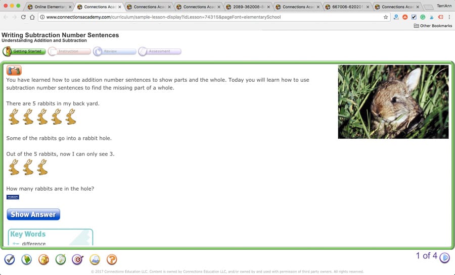 Connections Academy of California virtual school sample page