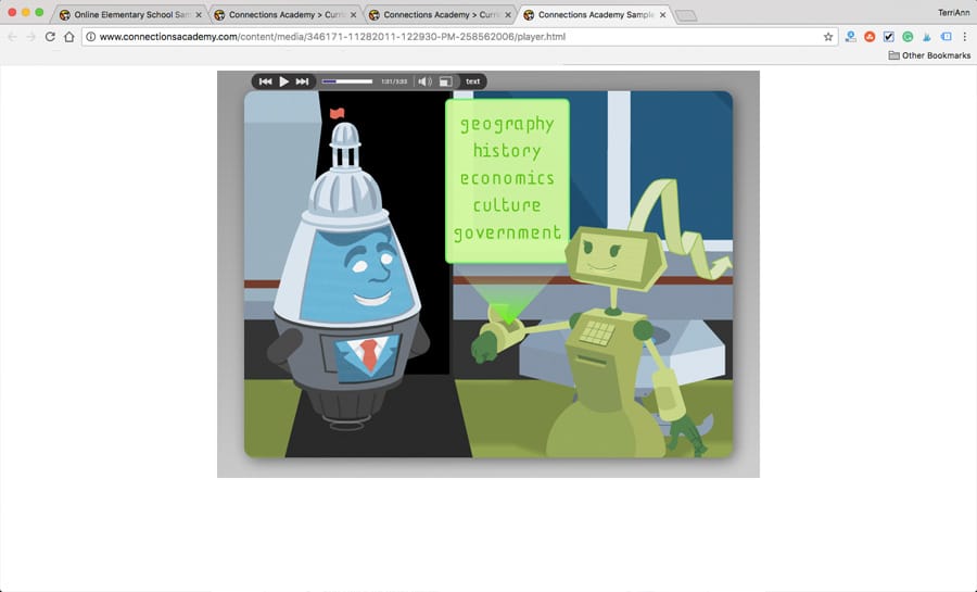 Connections Academy of California virtual school sample page