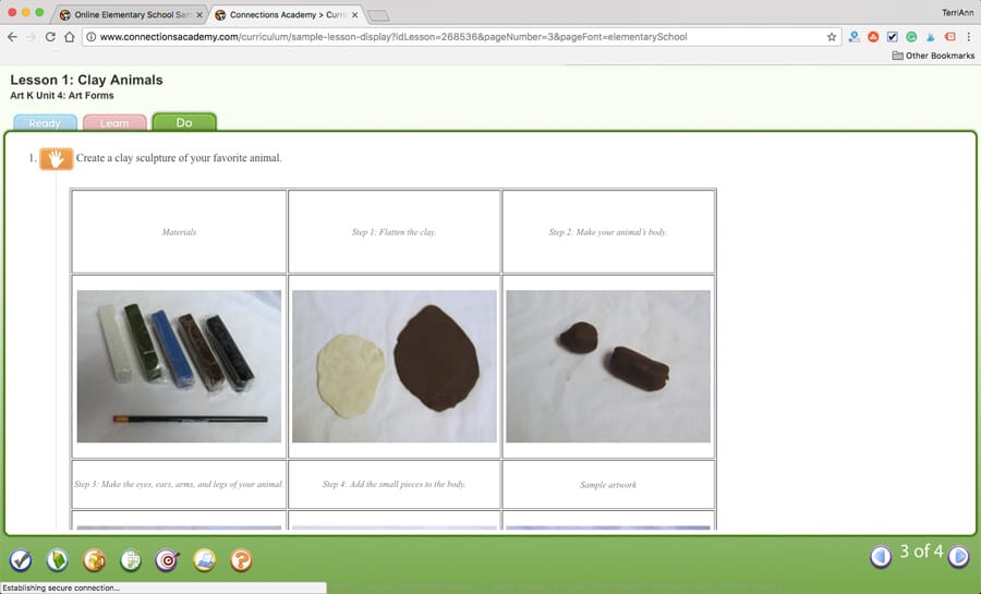 Connections Academy of California virtual school sample page