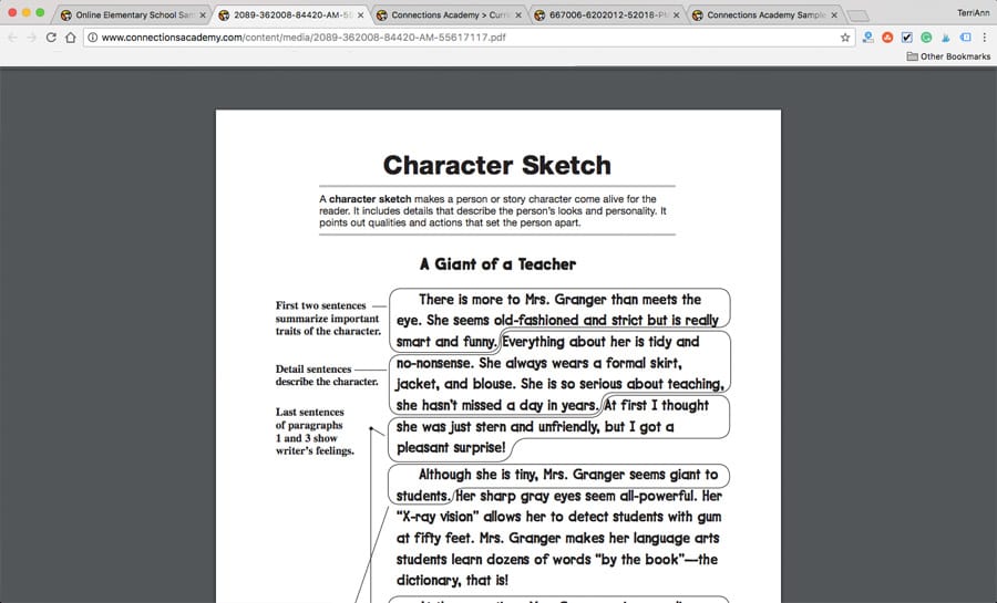 Connections Academy of California virtual school sample page