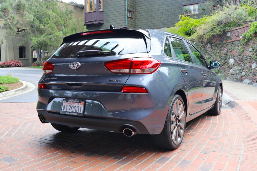 2018 Hyundai Elantra GT review. Rear view, gray