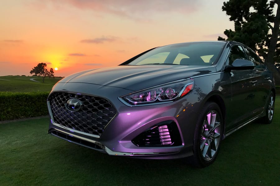 2018&nbsp;Hyundai Sonata gray, orange, and purple sunset beauty photo