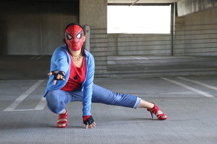 Cookies & Clogs | Inexpensive and easy Spider-Man DIY outfit tutorial plus printable spider logo template in honor of Spider-Man: Homecoming and Goodwill.
