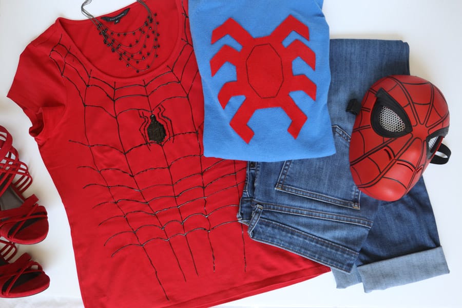 Cookies & Clogs | Inexpensive and easy Spider-Man DIY outfit tutorial plus printable spider logo template in honor of Spider-Man: Homecoming and Goodwill.