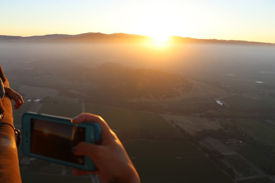 Hot air balloon ride over Napa Valley California Sunrise