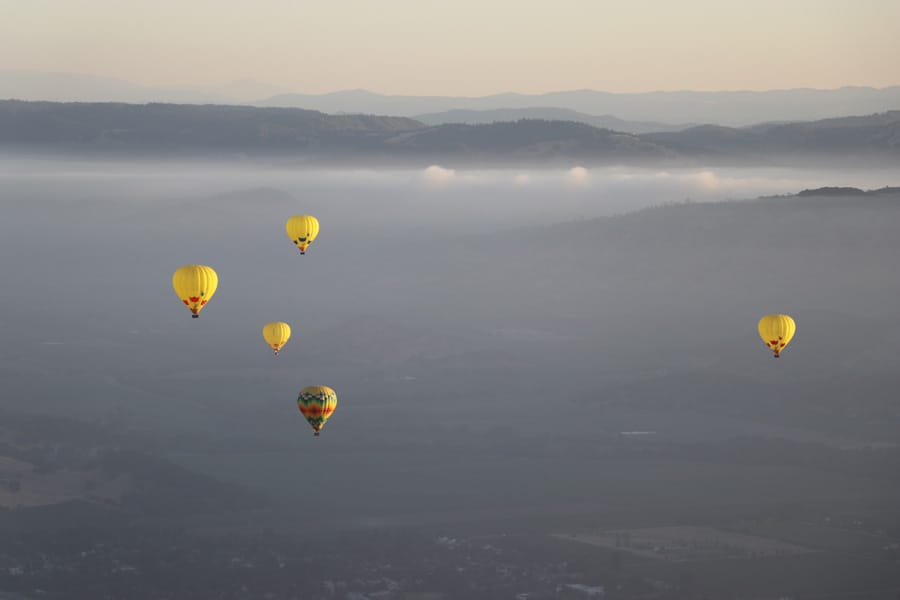 Hot air balloon ride over Napa Valley California