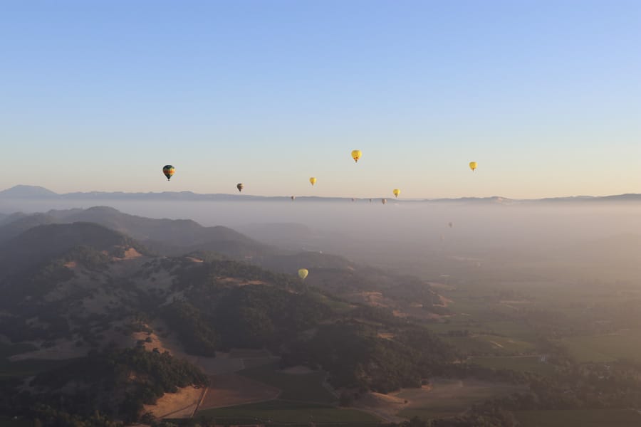 Hot air balloon ride over Napa Valley California 15 balloons that morning