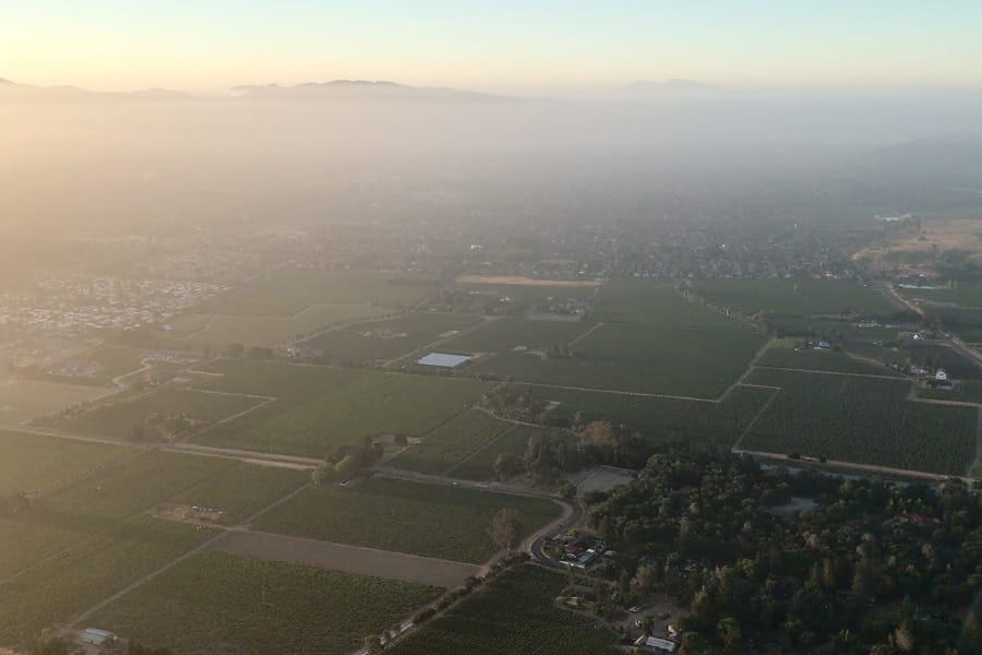 Hot air balloon ride over Napa Valley California landscape