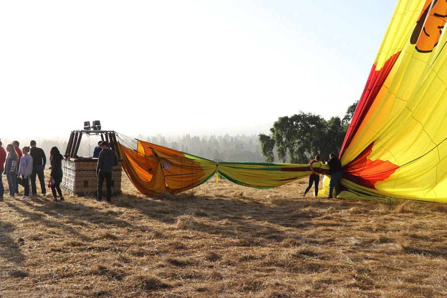 Hot air balloon ride over Napa Valley California deflating the balloon