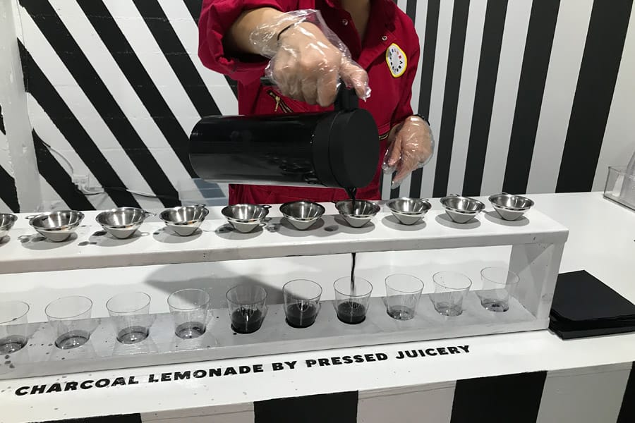 Color Factory in San Francisco, CA. Black and white room with charcoal lemonade