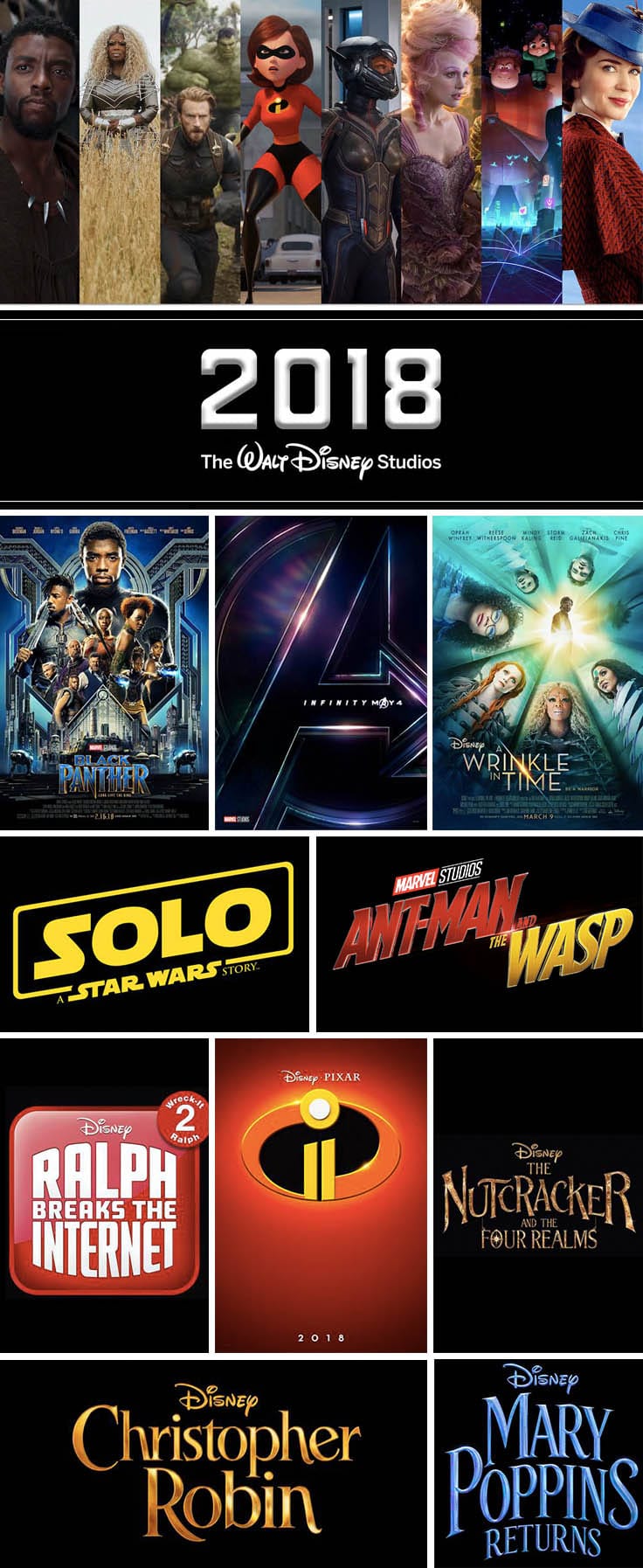 Upcoming 2018 Disney Movies Marvel LucasFilm Pixar