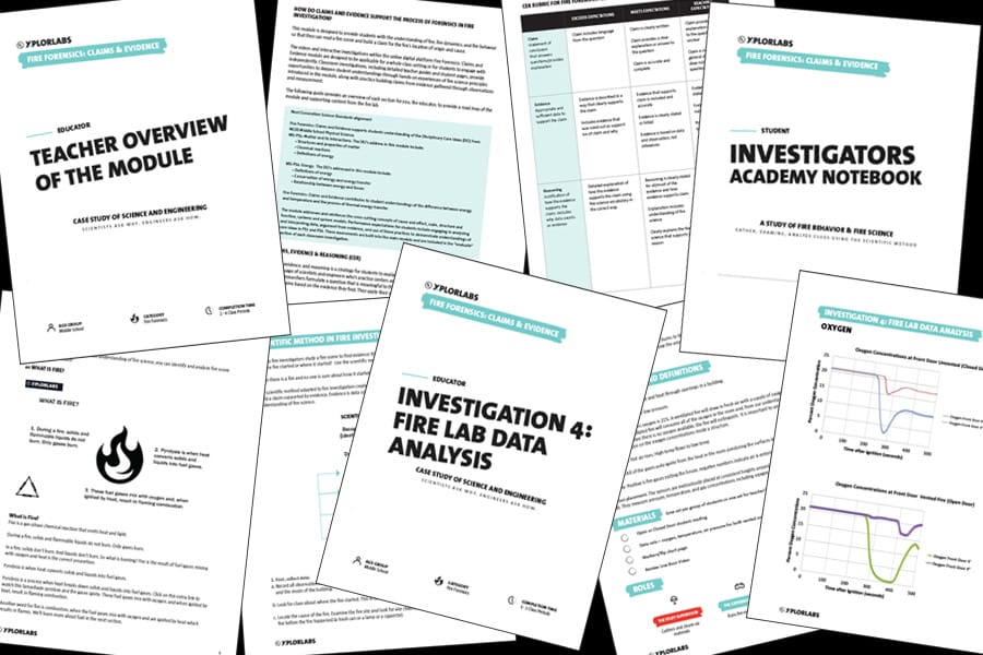 UL Xplorlabs Fire Forensics: Claims and Evidence science STEM classroom or homeschool unit / printable lesson plan