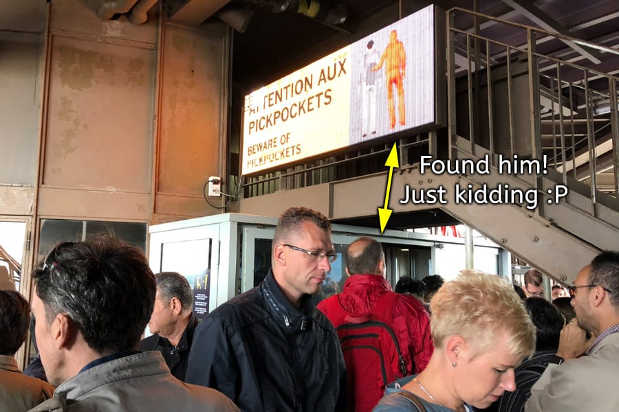 Paris Travel Guide: Top tips for how to visit the top of the Eiffel Tower in Paris France red person pickpocket humor