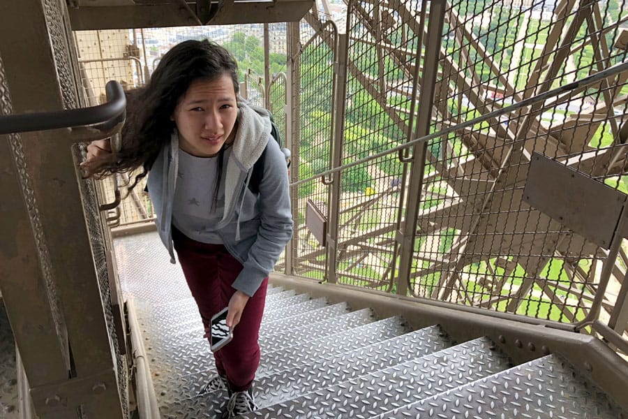 Paris Travel Guide: Top tips for how to visit the top of the Eiffel Tower in Paris France - is it hard to take the stairs to the second floor