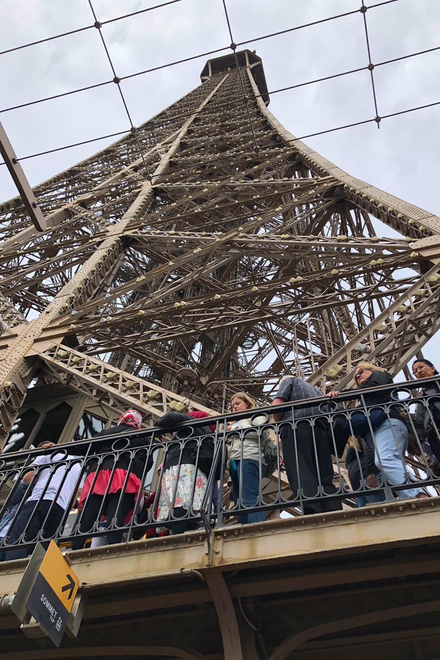 Paris Travel Guide: Top tips for how to visit the top of the Eiffel Tower in Paris France looking up from 2nd second floor