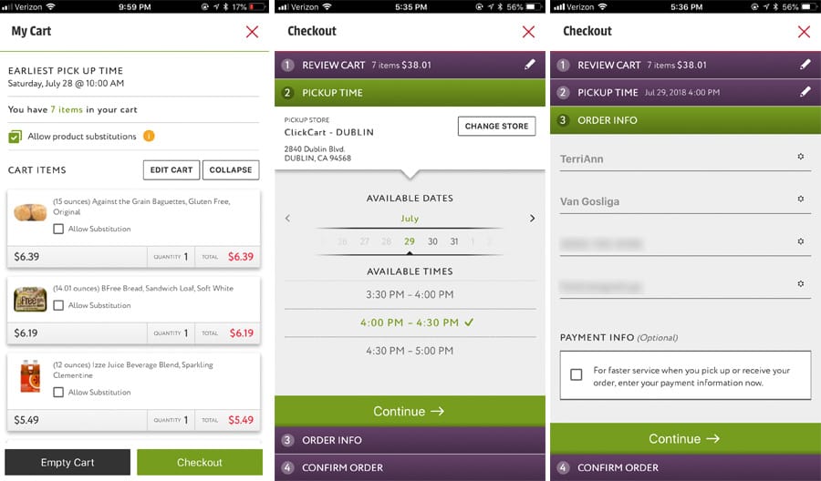 Lucky ClickCart Online Grocery Shopping with Curbside Car delivery review. Dublin location. Available at some Lucky Supermarkets and Save Mart. Mobile app.