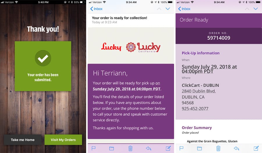 Lucky ClickCart Online Grocery Shopping with Curbside Car delivery review. Dublin location. Available at some Lucky Supermarkets and Save Mart. Mobile app.