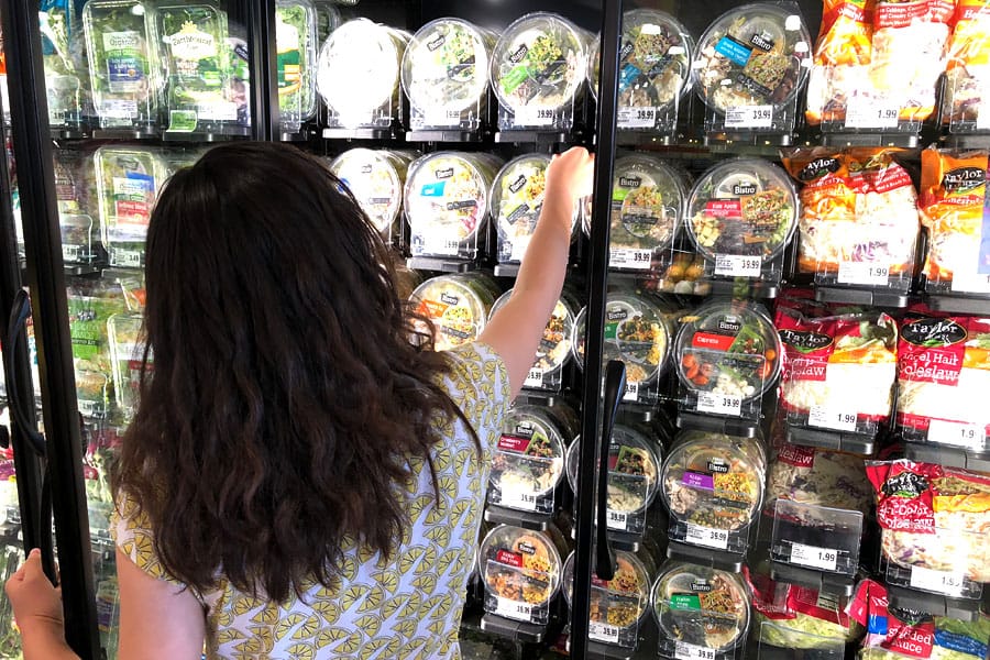 Back to School Grocery List and School Lunch Ideas. Teen shopping at Lucky Supermarket with optional ClickClick online grocery shopping and curbside delivery.