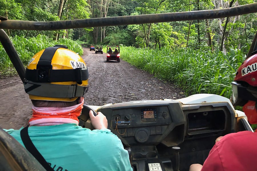 Kauai ATV Waterfall tour with family / teens in Ohana Bug in Kauai Hawaii