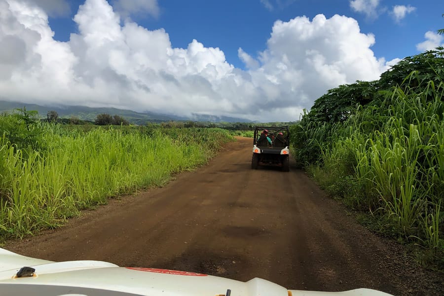 Kauai ATV Waterfall tour with family / teens in Ohana Bug in Kauai Hawaii