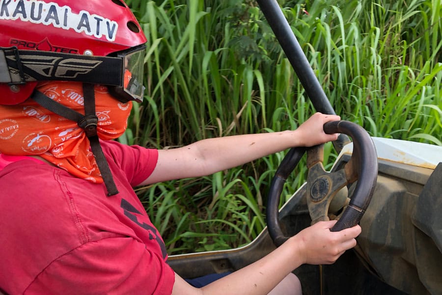 Kauai ATV Waterfall tour with family / teens in Ohana Bug in Kauai Hawaii Teen Driver