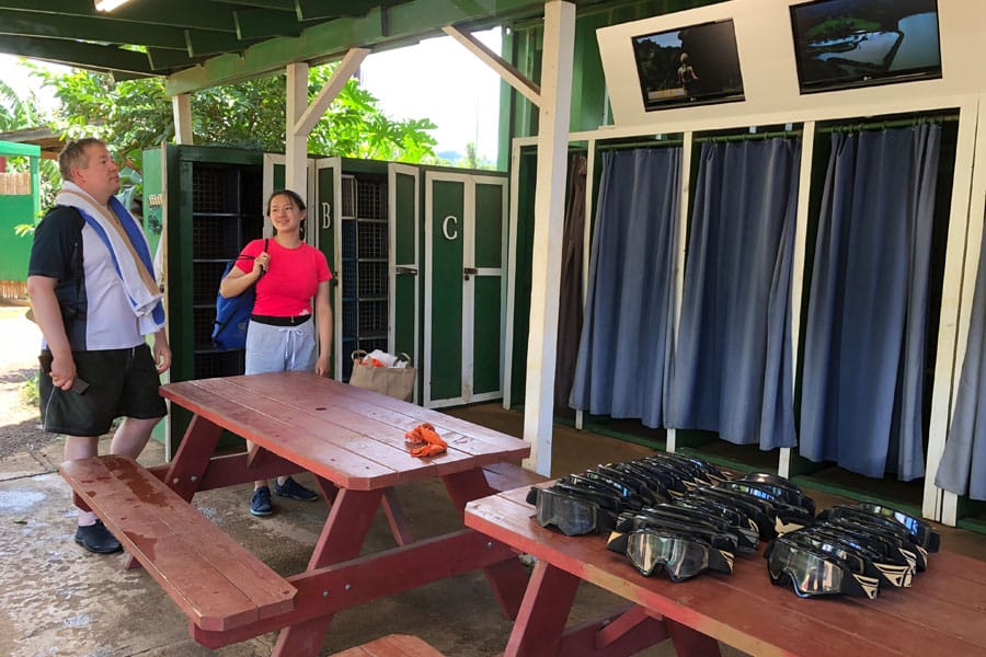 Kauai ATV Waterfall tour with family / teens in Ohana Bug in Kauai Hawaii Lockers and dressing rooms across from showers