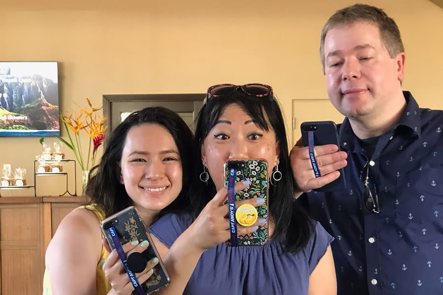Top things to do in Kauai Hawaii — Kauai Napali Coast boat tour / Na Pali Coast sunset cruise Capt. Andy's phone strap selfie
