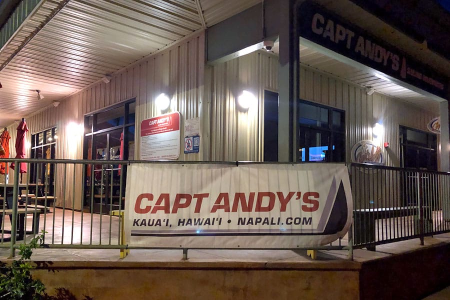Top things to do in Kauai Hawaii — Kauai Napali Coast boat tour / Na Pali Coast sunset cruise Storefront at night
