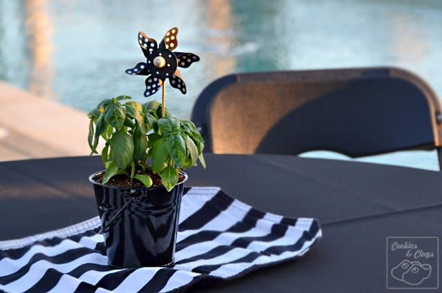 Simple Wooden Pinwheel and Plant Event Centerpiece